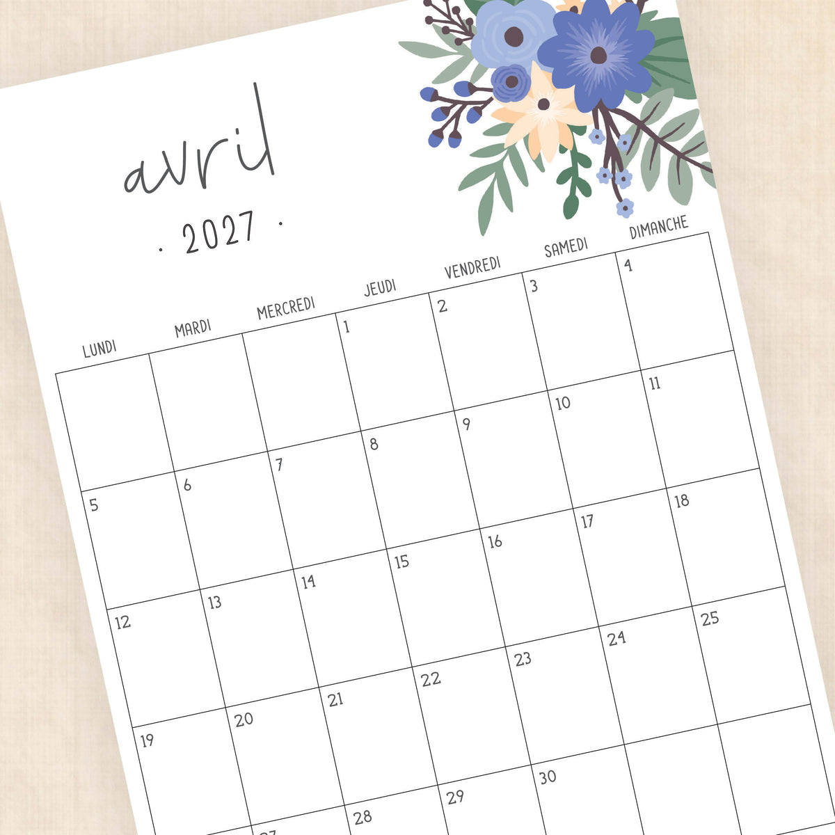 calendrier 2027 à imprimer
