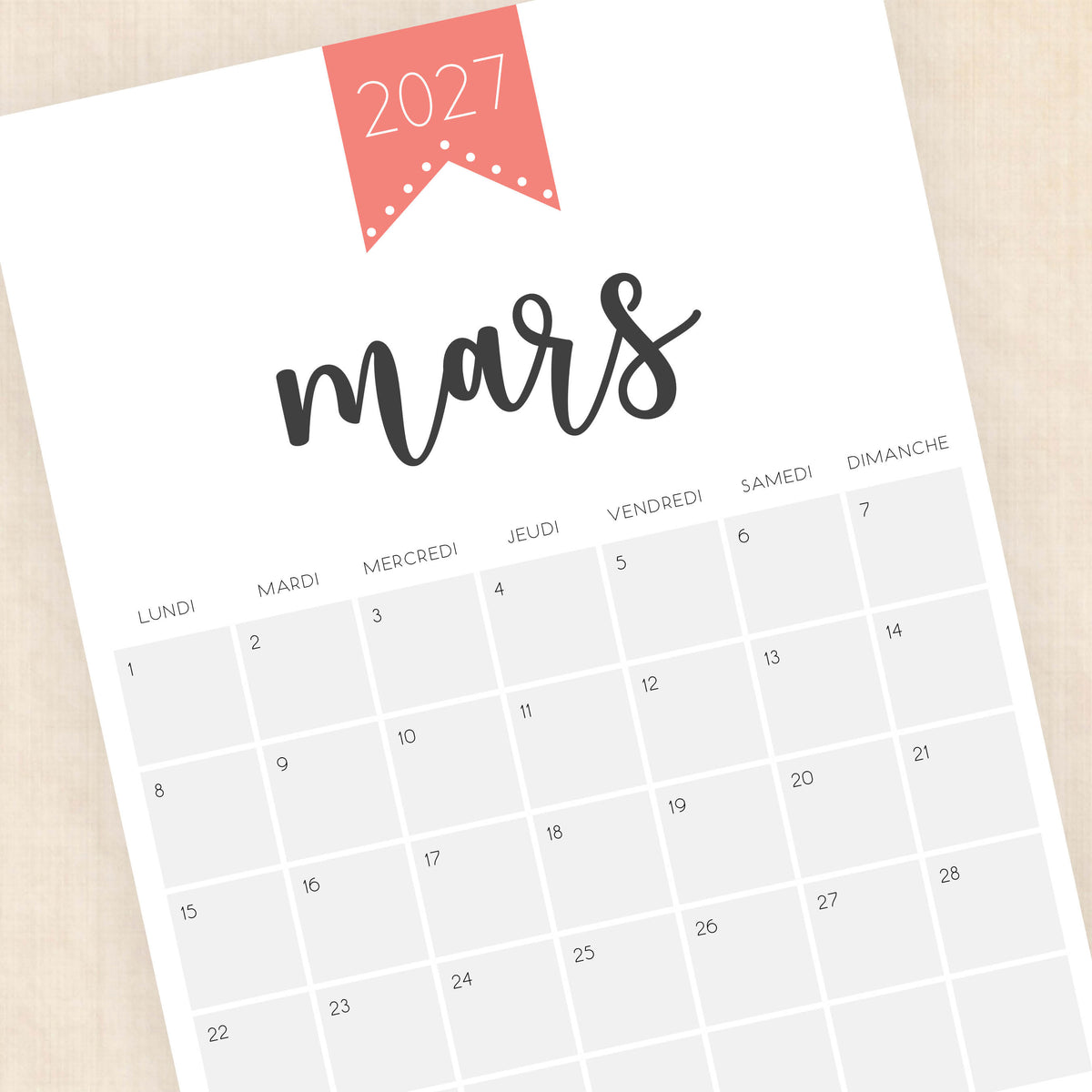 calendrier 2027 à imprimer
