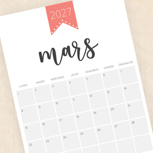 calendrier 2027 à imprimer