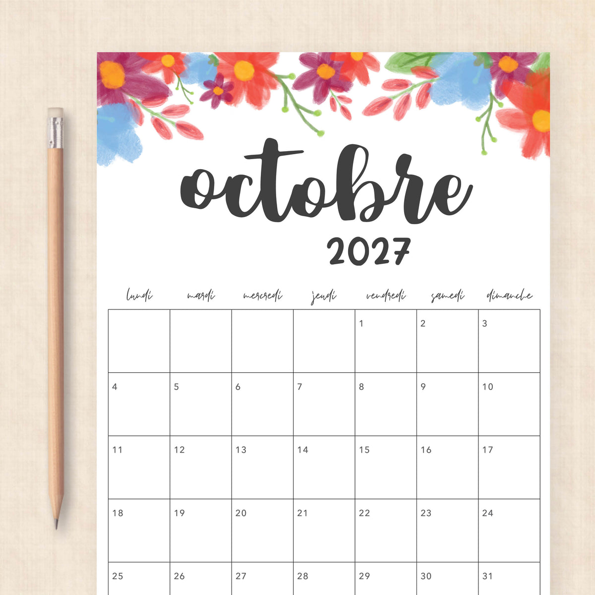 calendrier 2027 à imprimer