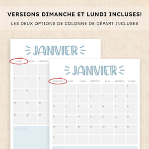 calendrier 2027 à imprimer