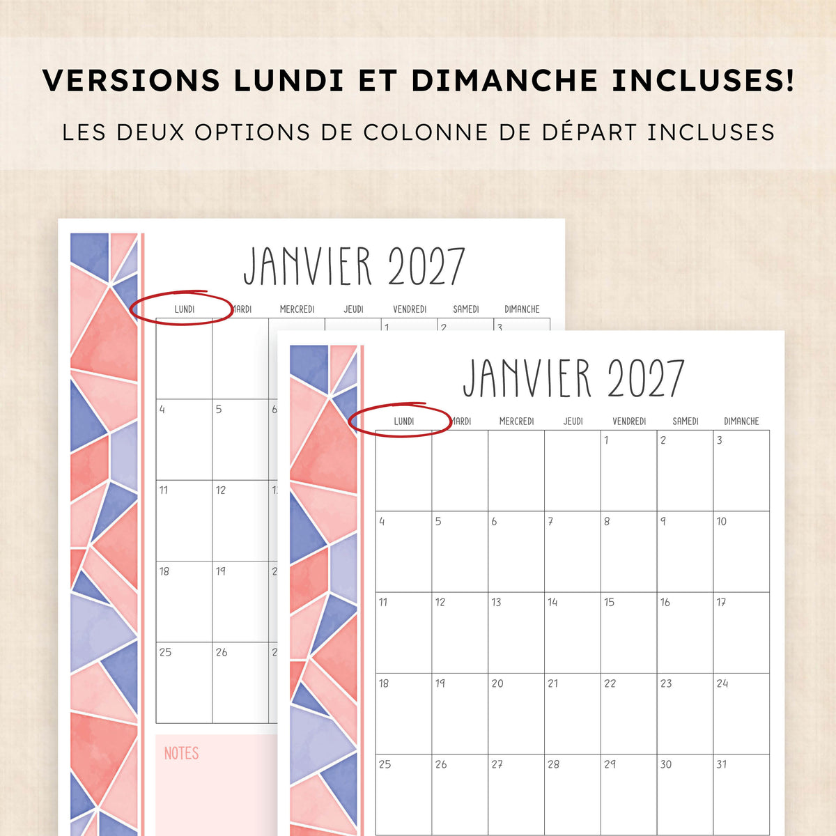 calendrier 2027 à imprimer