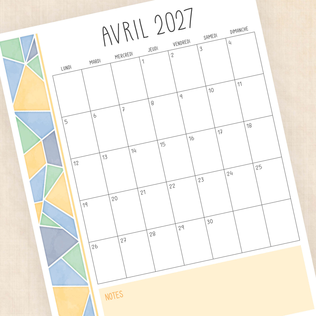 calendrier 2027 à imprimer