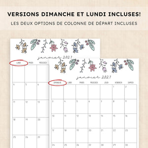 calendrier 2027 à imprimer