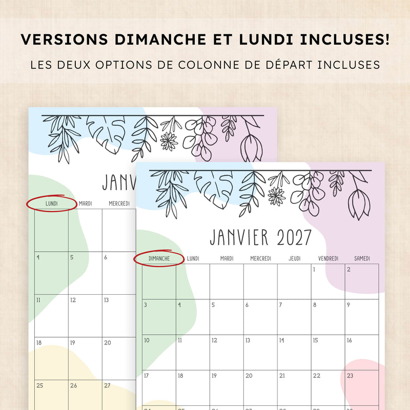 calendrier 2027 à imprimer