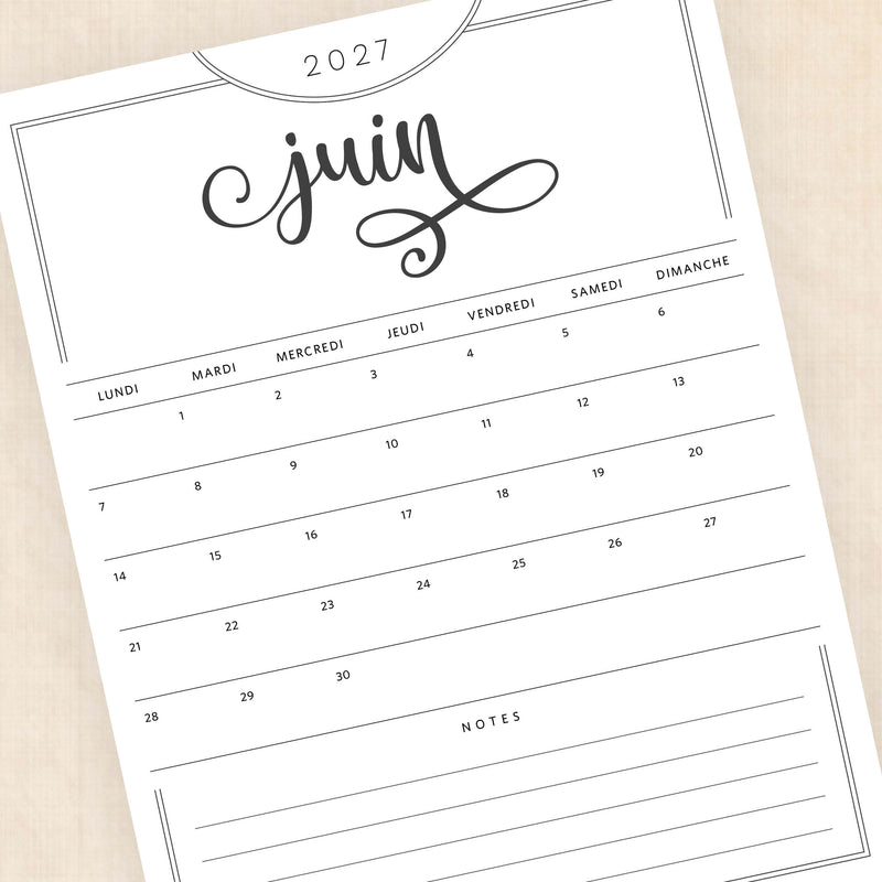 calendrier 2027 à imprimer