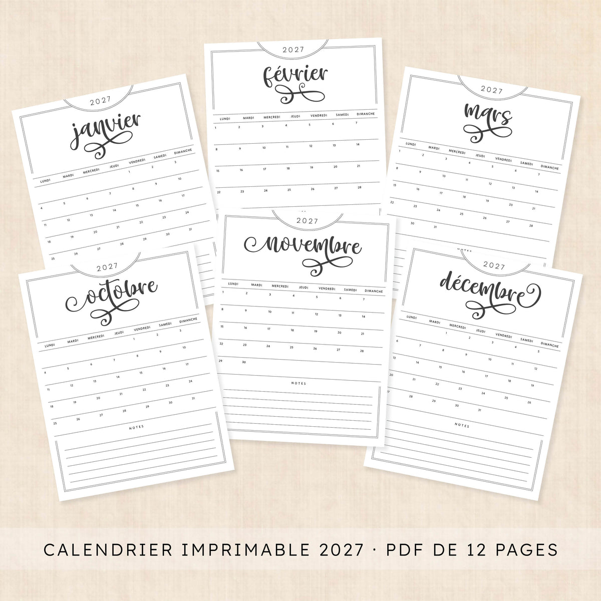 calendrier 2027 à imprimer