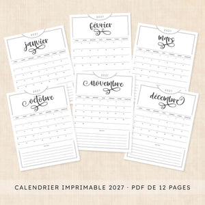 calendrier 2027 à imprimer