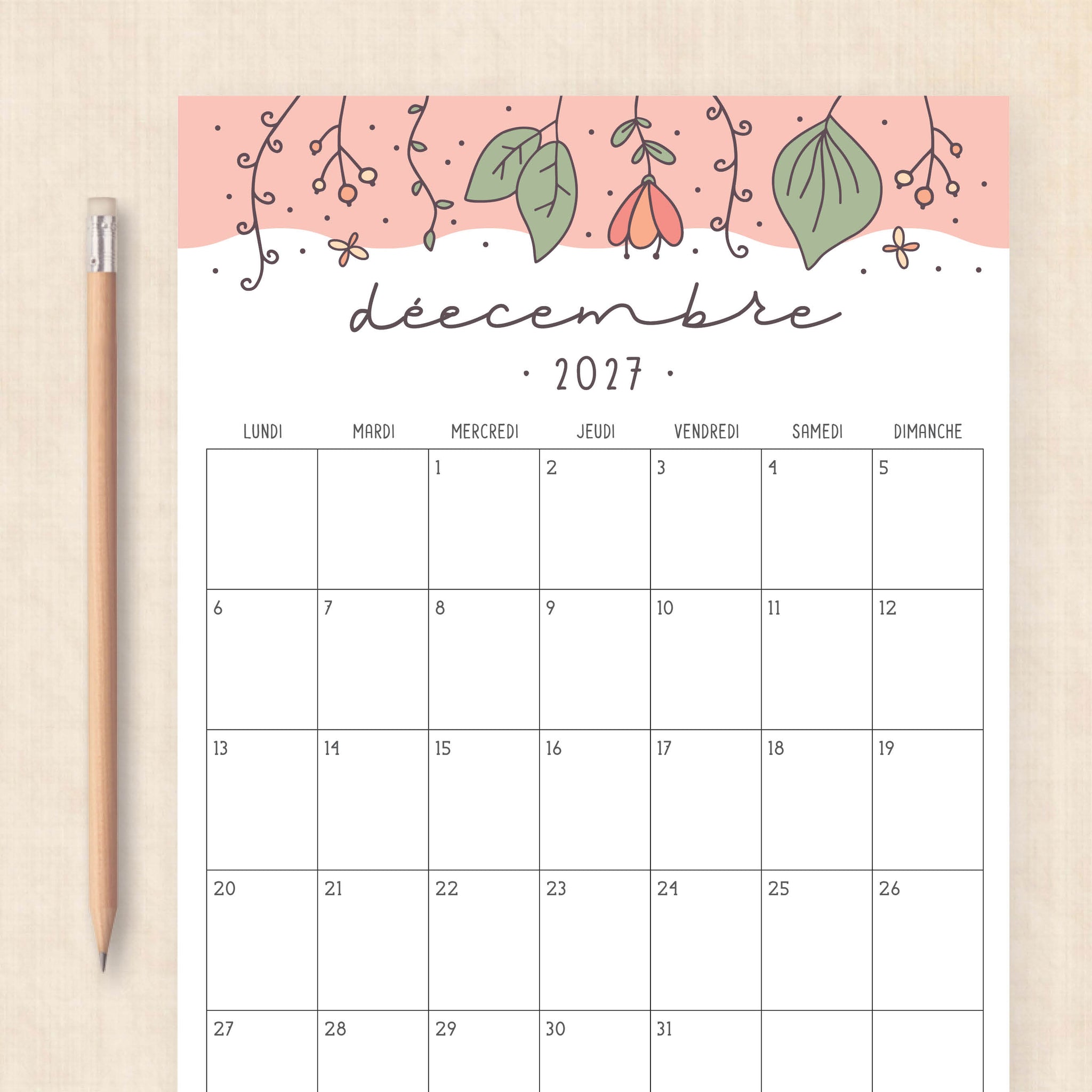 calendrier 2027 à imprimer