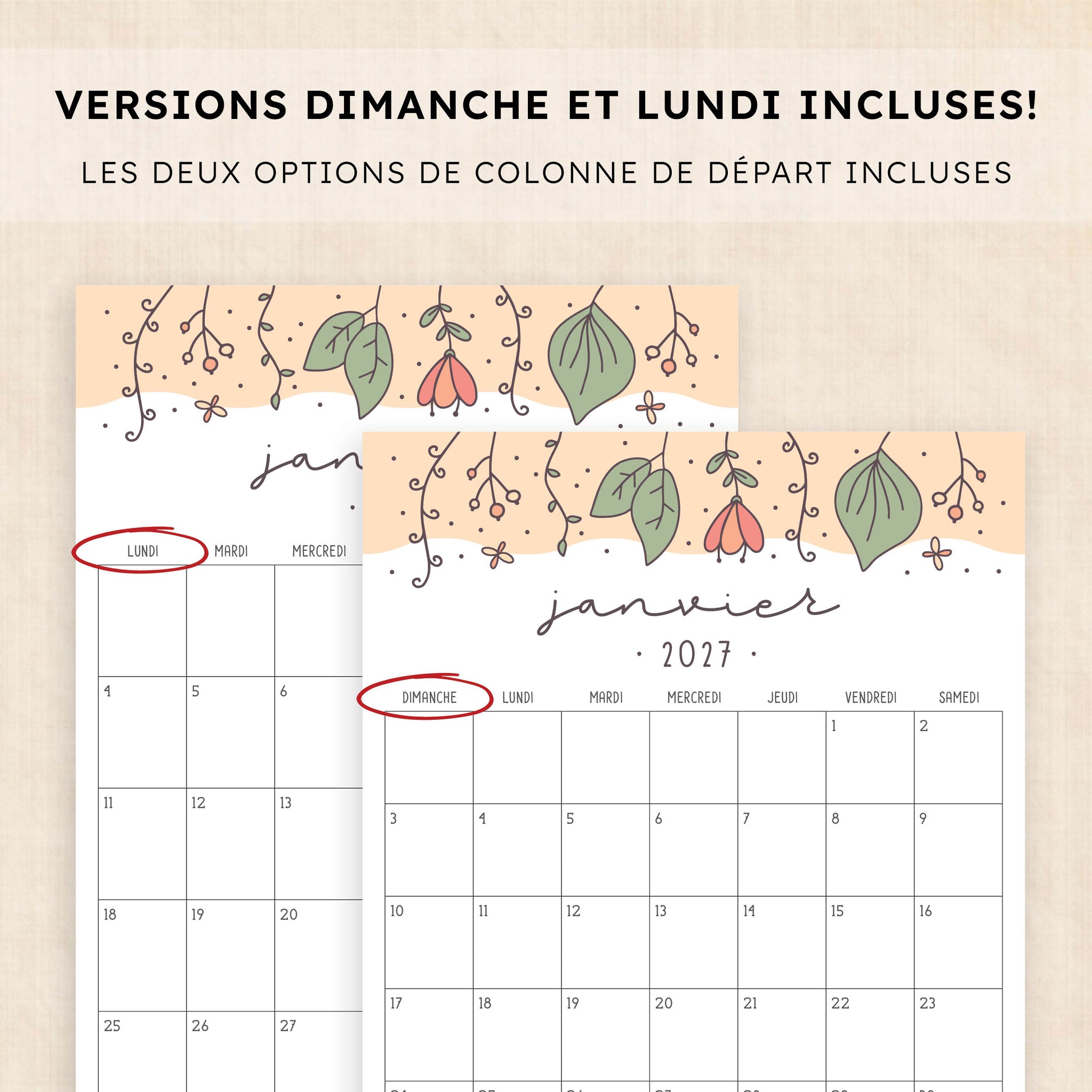 calendrier 2027 à imprimer