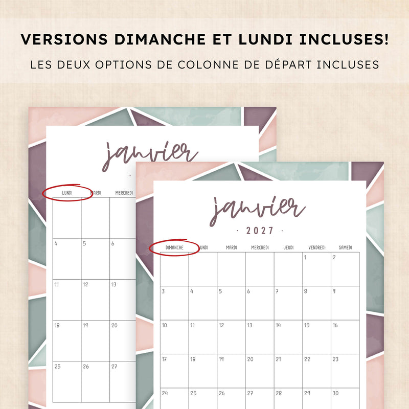 calendrier 2027 à imprimer