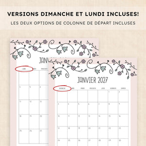 calendrier 2027 à imprimer