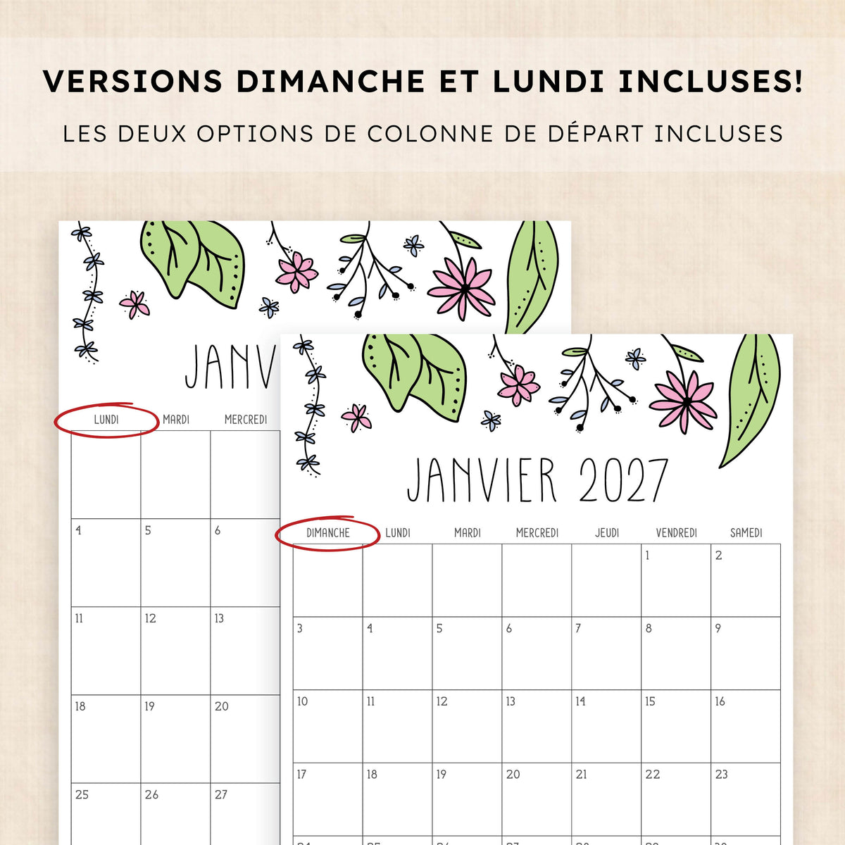 calendrier 2027 à imprimer