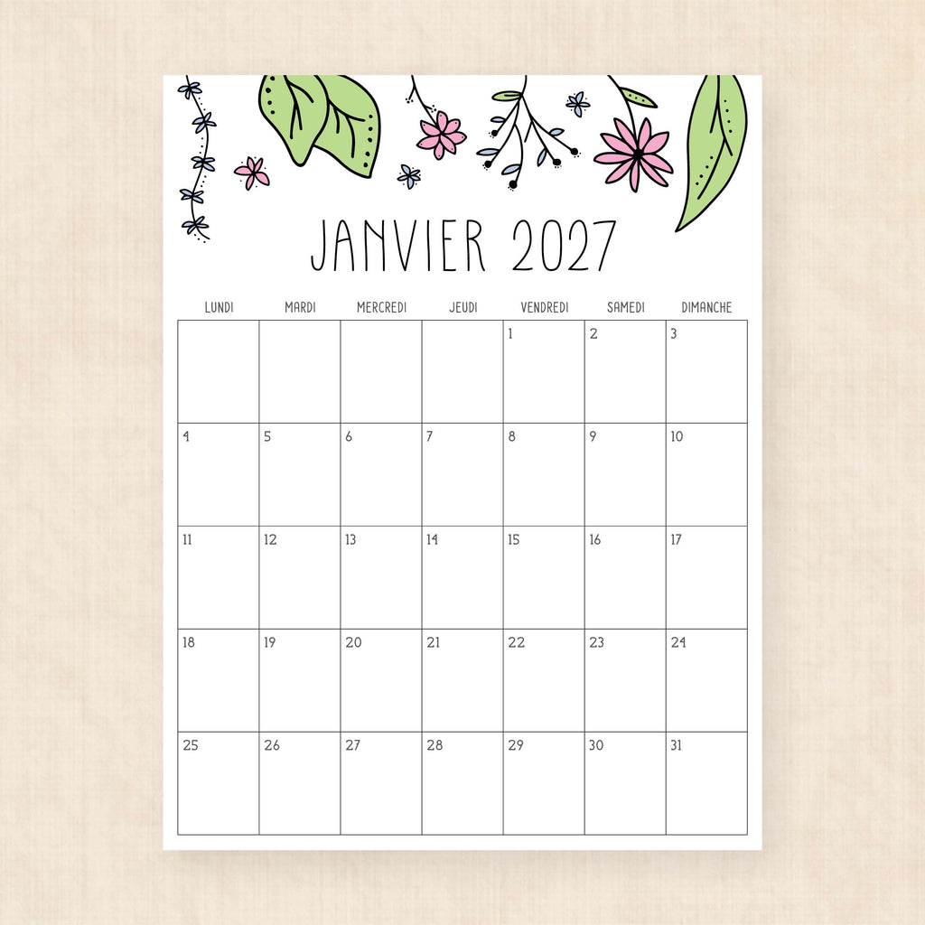 calendrier 2027 à imprimer