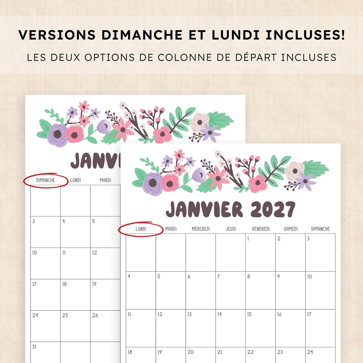 calendrier 2027 à imprimer