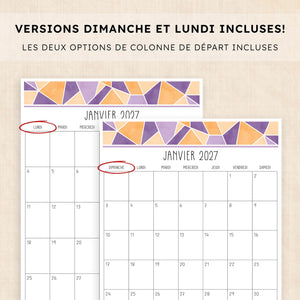 calendrier 2027 à imprimer