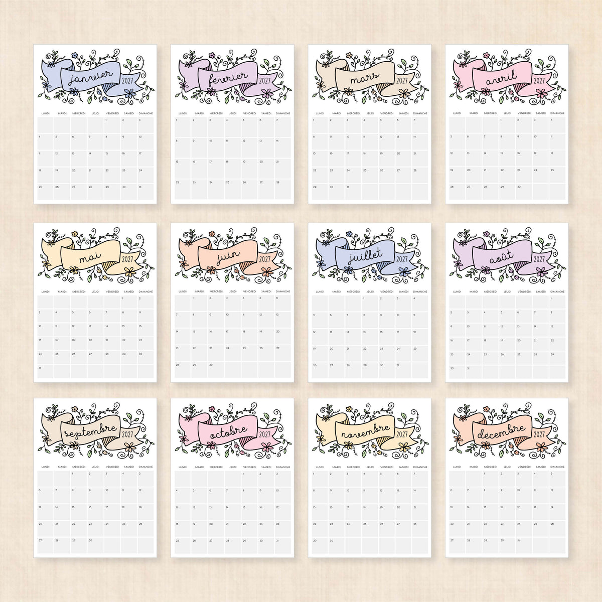 calendrier 2027 à imprimer