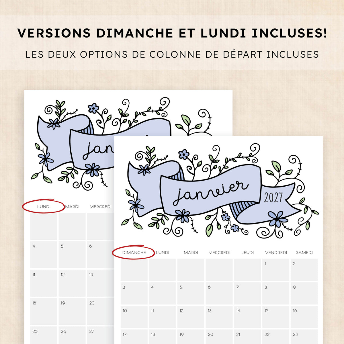 calendrier 2027 à imprimer