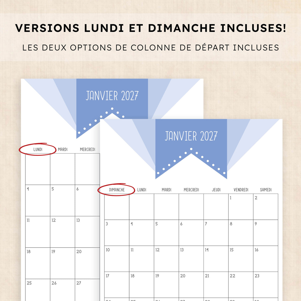 calendrier 2027 à imprimer