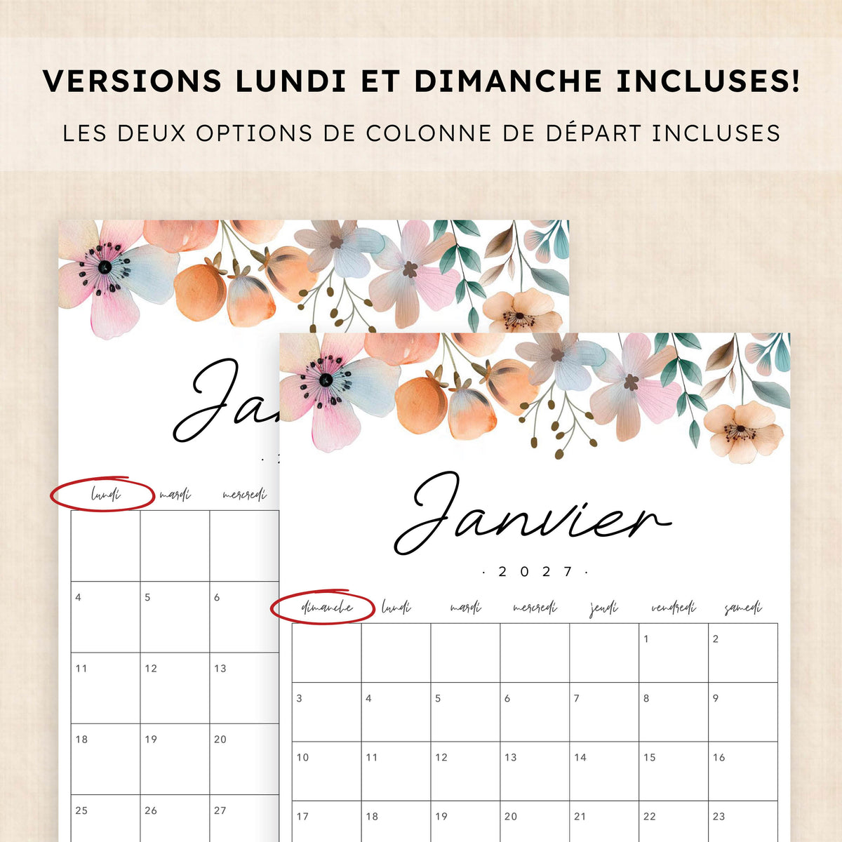calendrier 2027 à imprimer