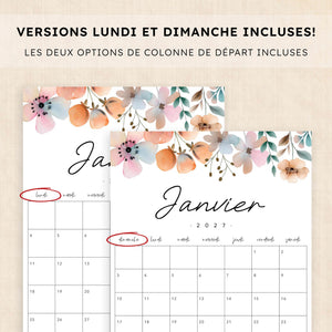 calendrier 2027 à imprimer