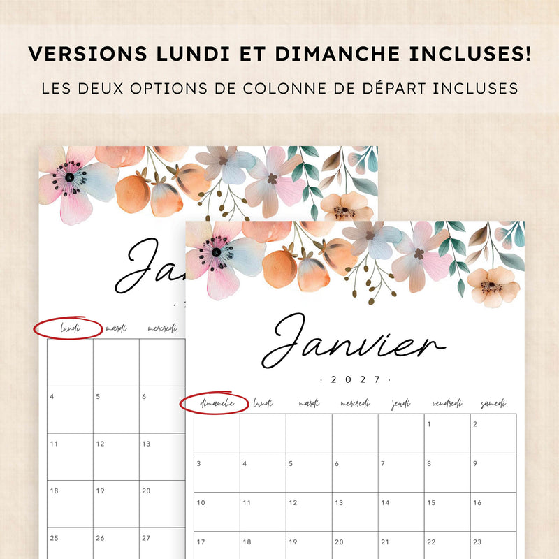 calendrier 2027 à imprimer
