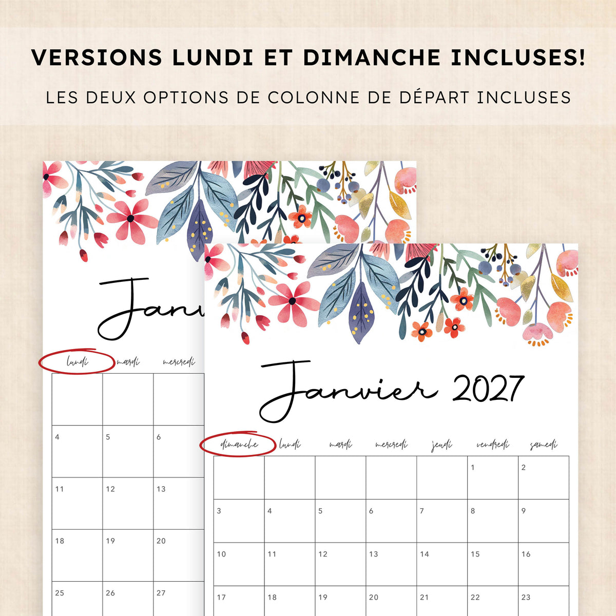 Calendrier 2027 à imprimer