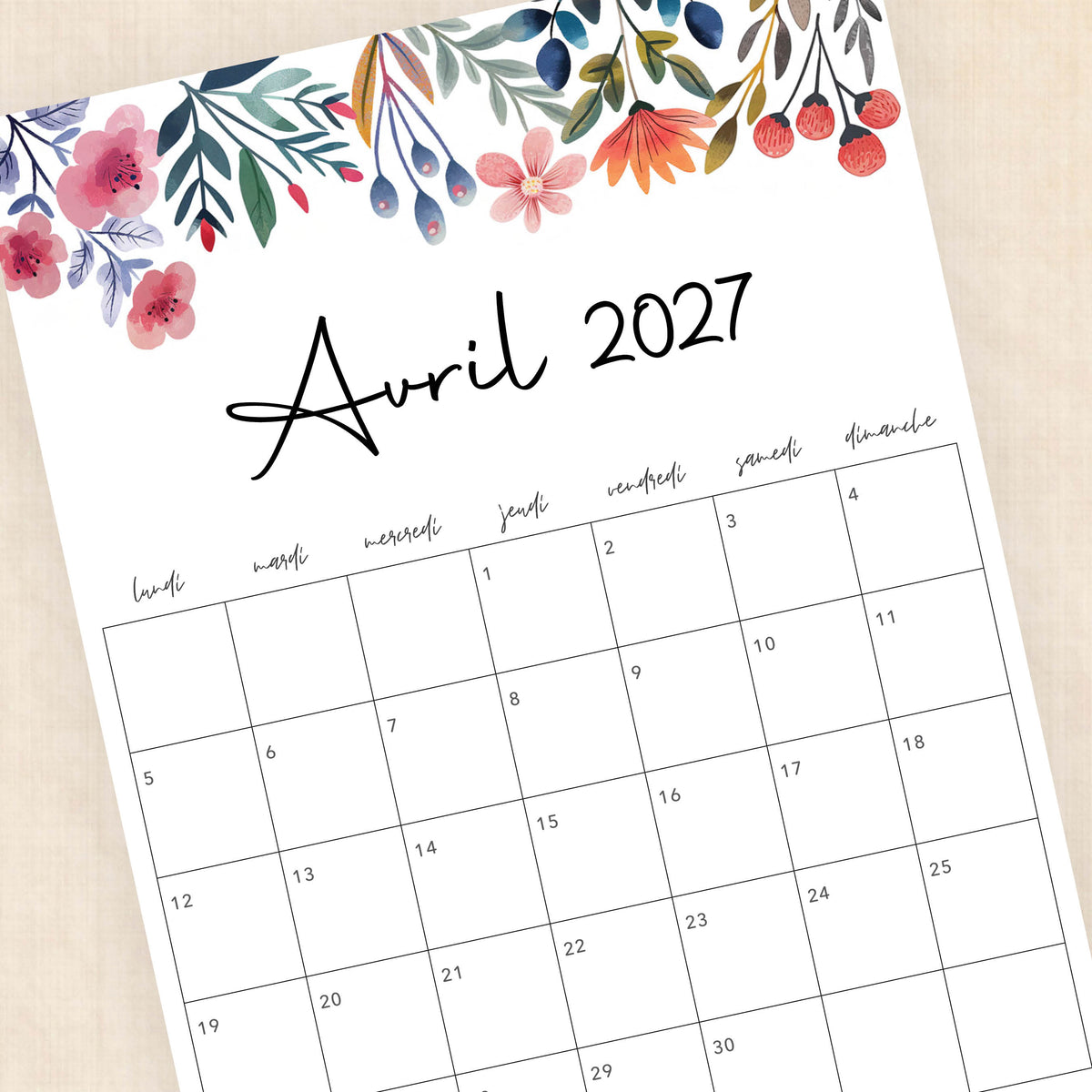 Calendrier 2027 à imprimer