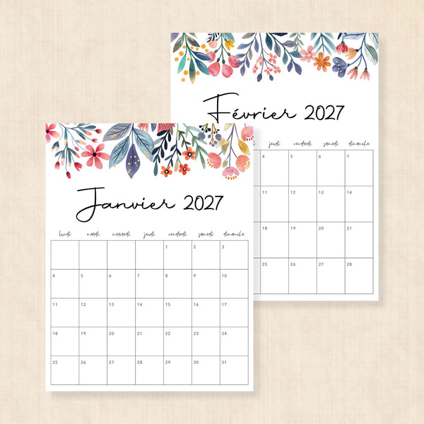 Calendrier 2027 à imprimer