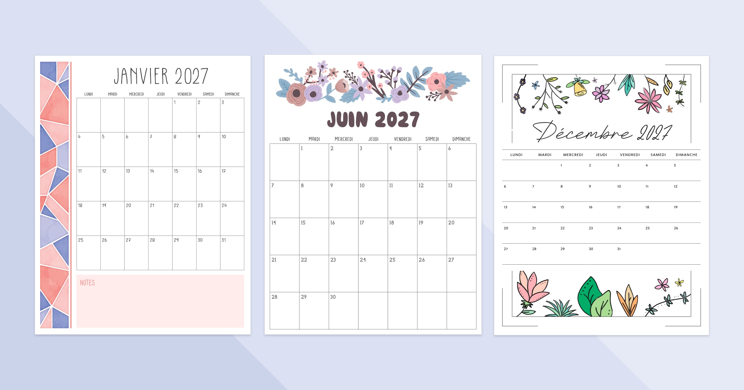 calendrier 2027 PDF à imprimer