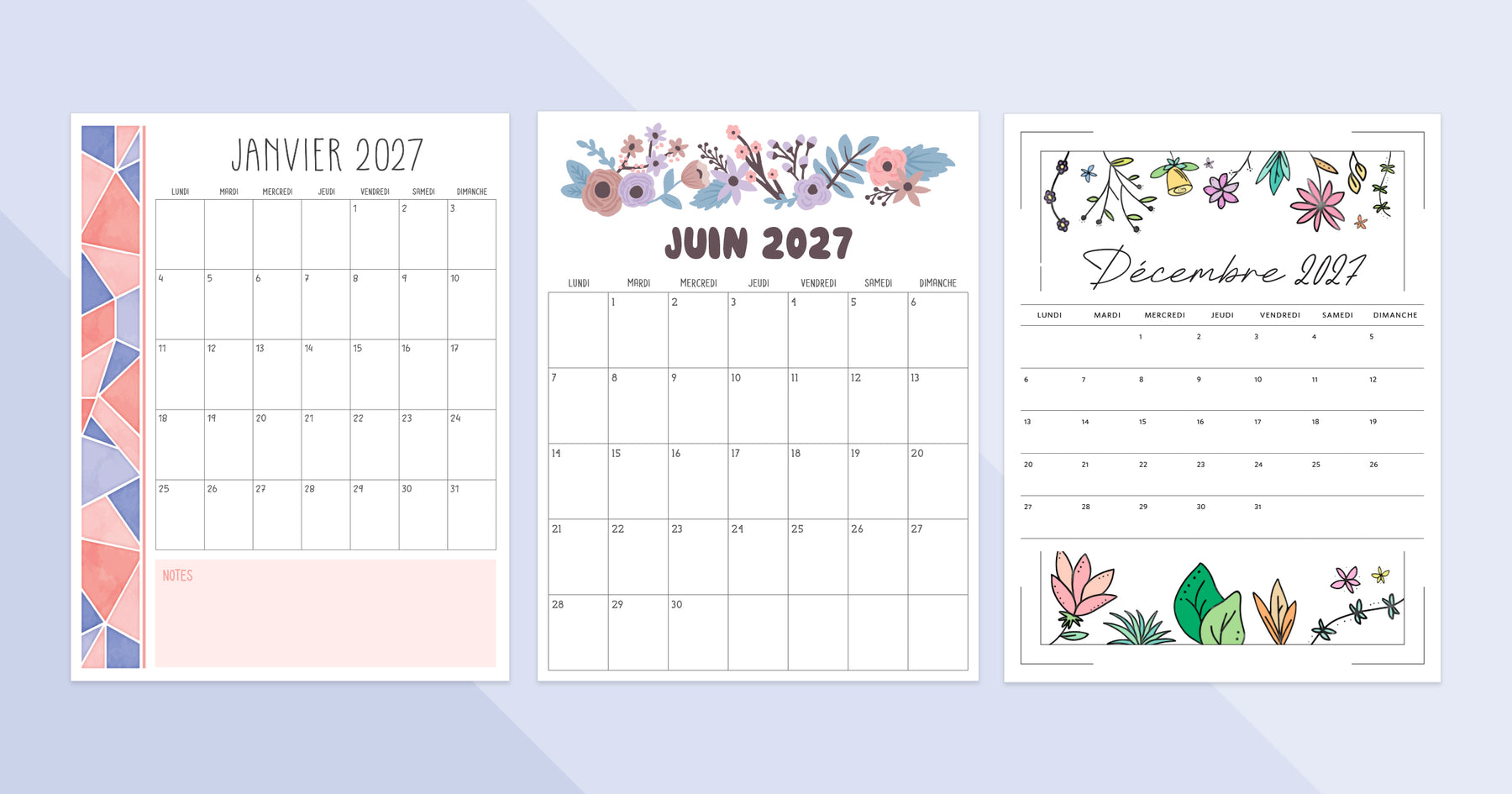 calendrier 2027 PDF à imprimer