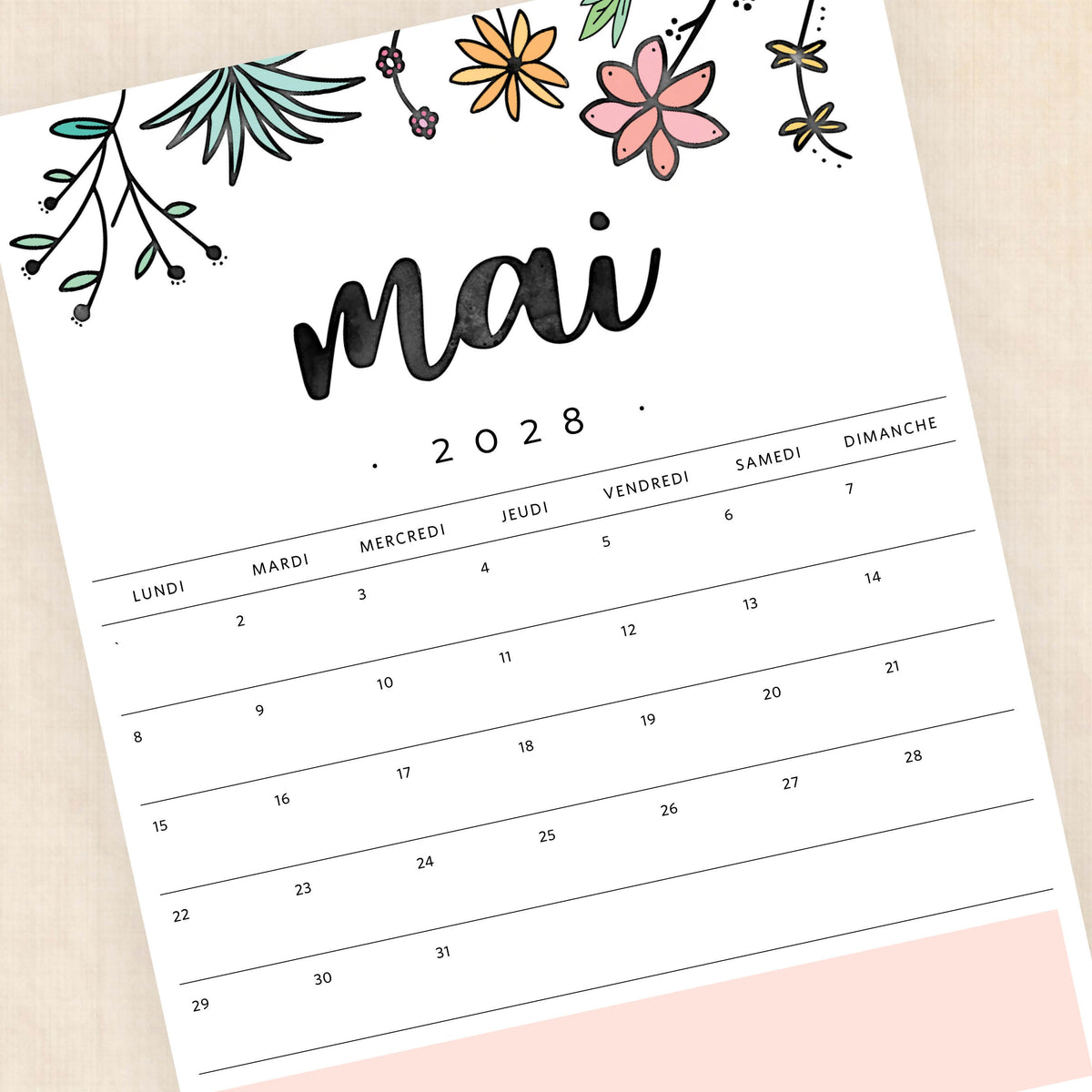 calendrier 2028 à imprimer