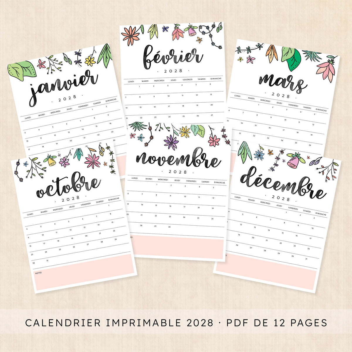 calendrier 2028 à imprimer
