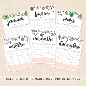 calendrier 2028 à imprimer