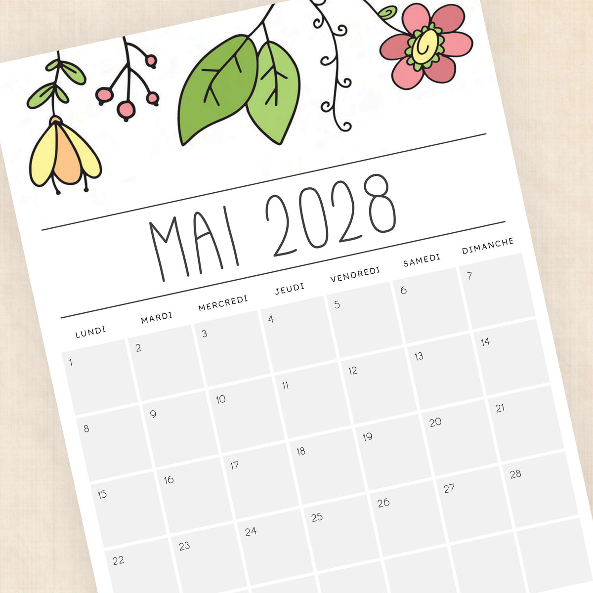 calendrier 2028 à imprimer