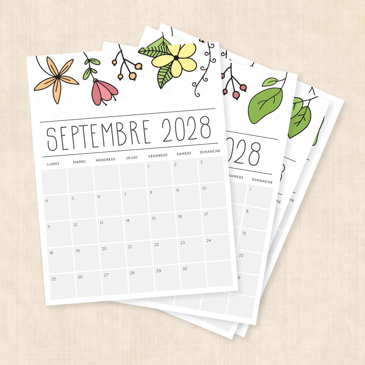 calendrier 2028 à imprimer