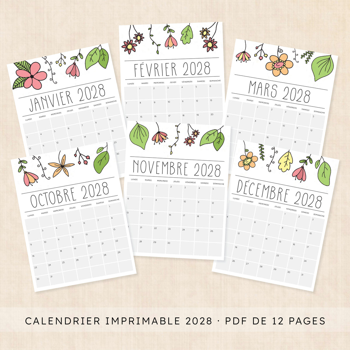 calendrier 2028 à imprimer