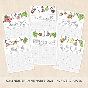 calendrier 2028 à imprimer