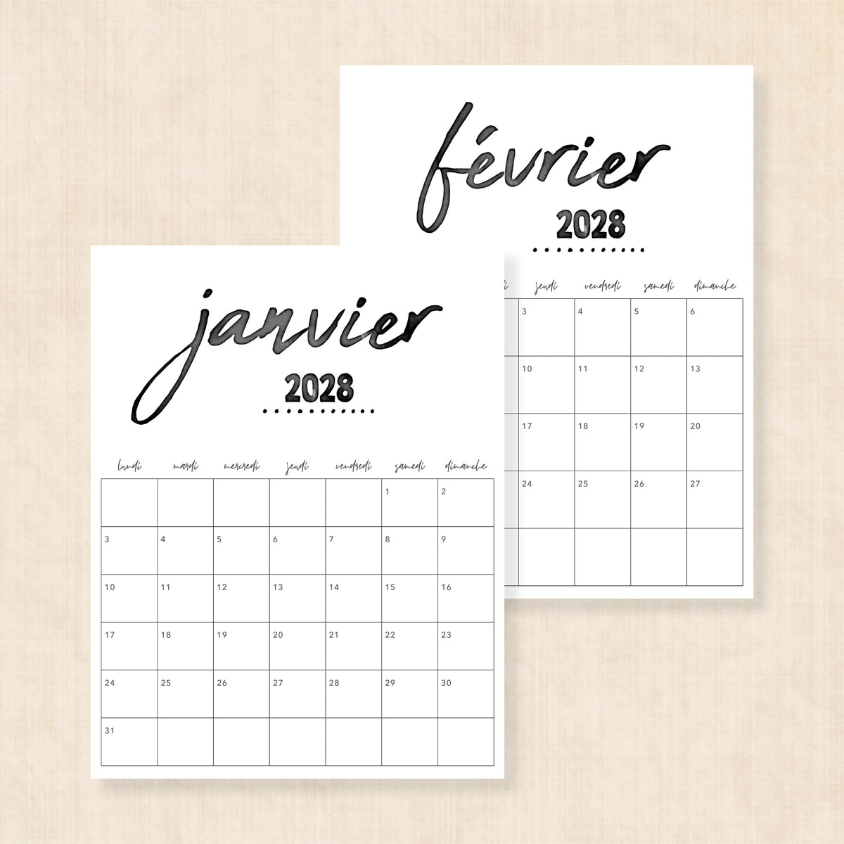 calendrier 2028 à imprimer