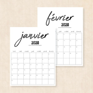 calendrier 2028 à imprimer