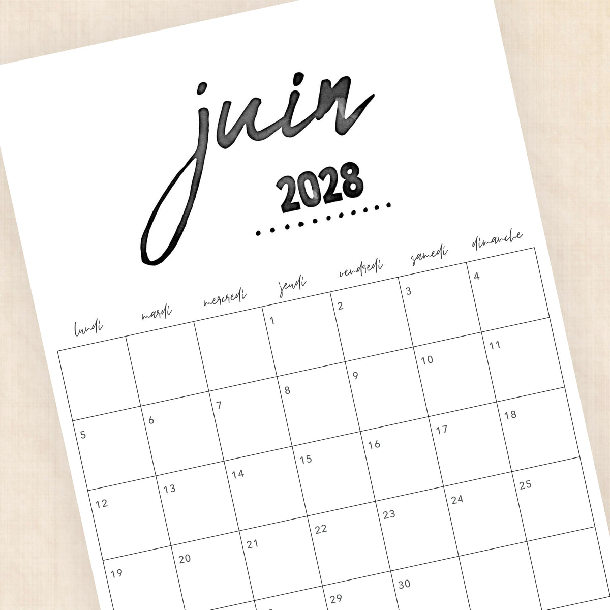 calendrier 2028 à imprimer