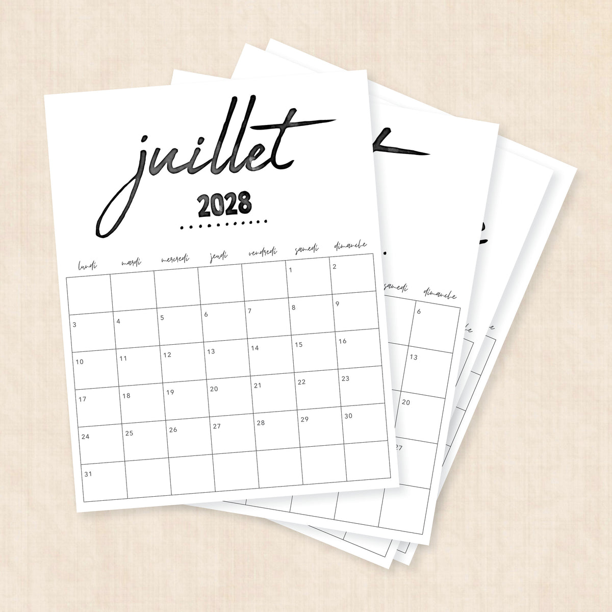 calendrier 2028 à imprimer