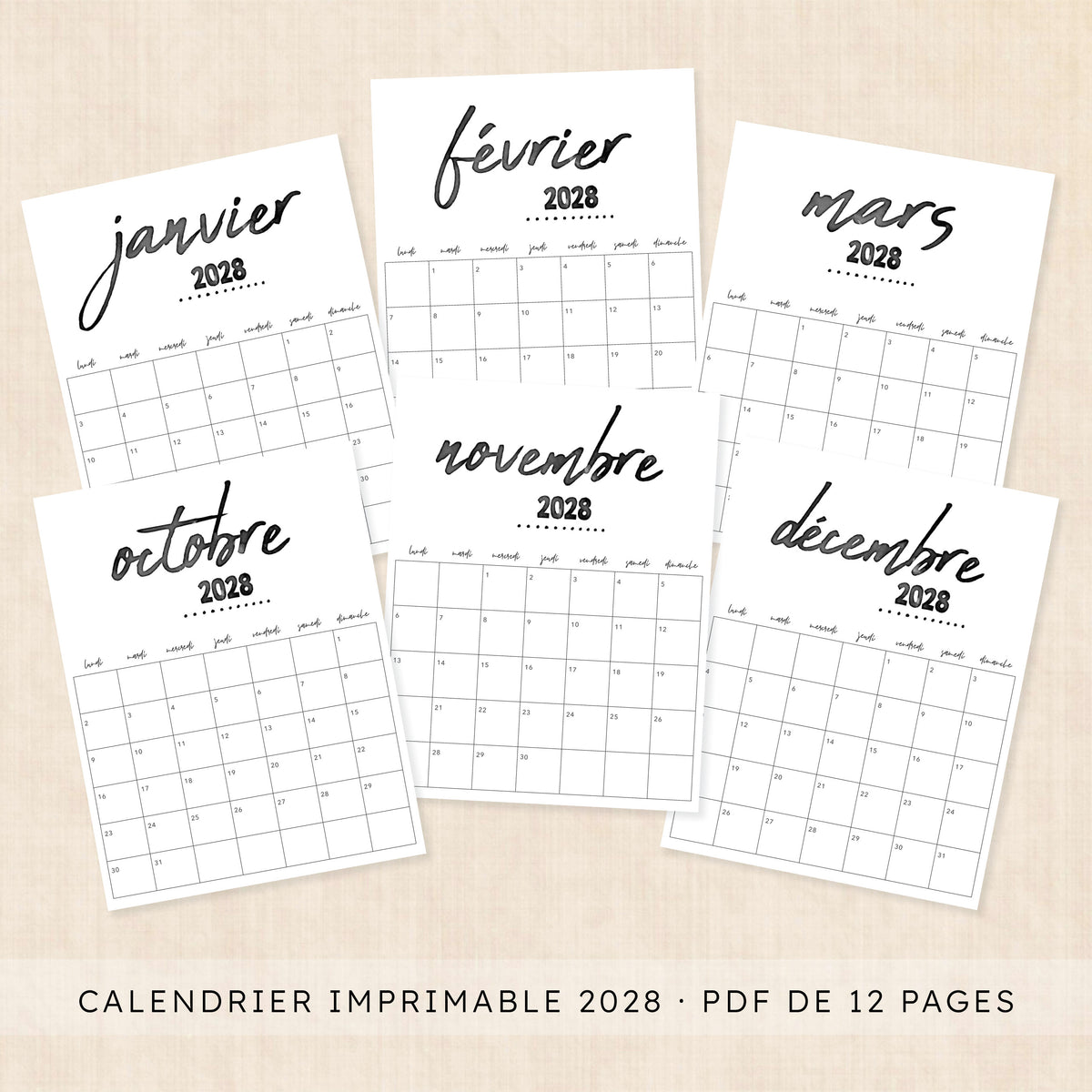 calendrier 2028 à imprimer