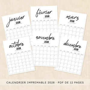 calendrier 2028 à imprimer