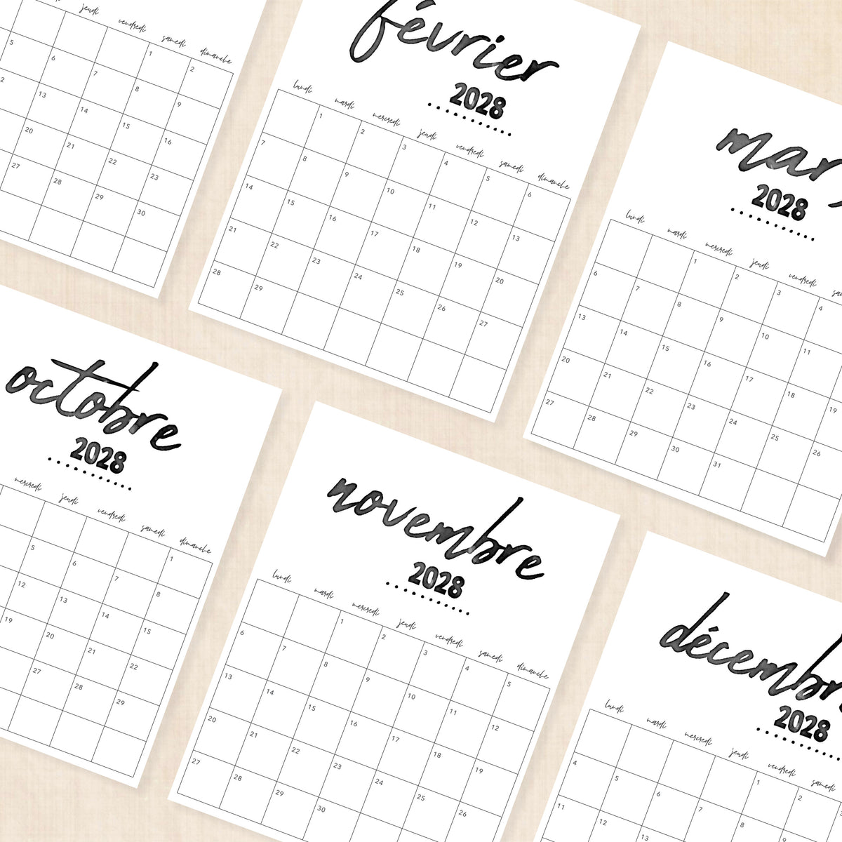 calendrier 2028 à imprimer