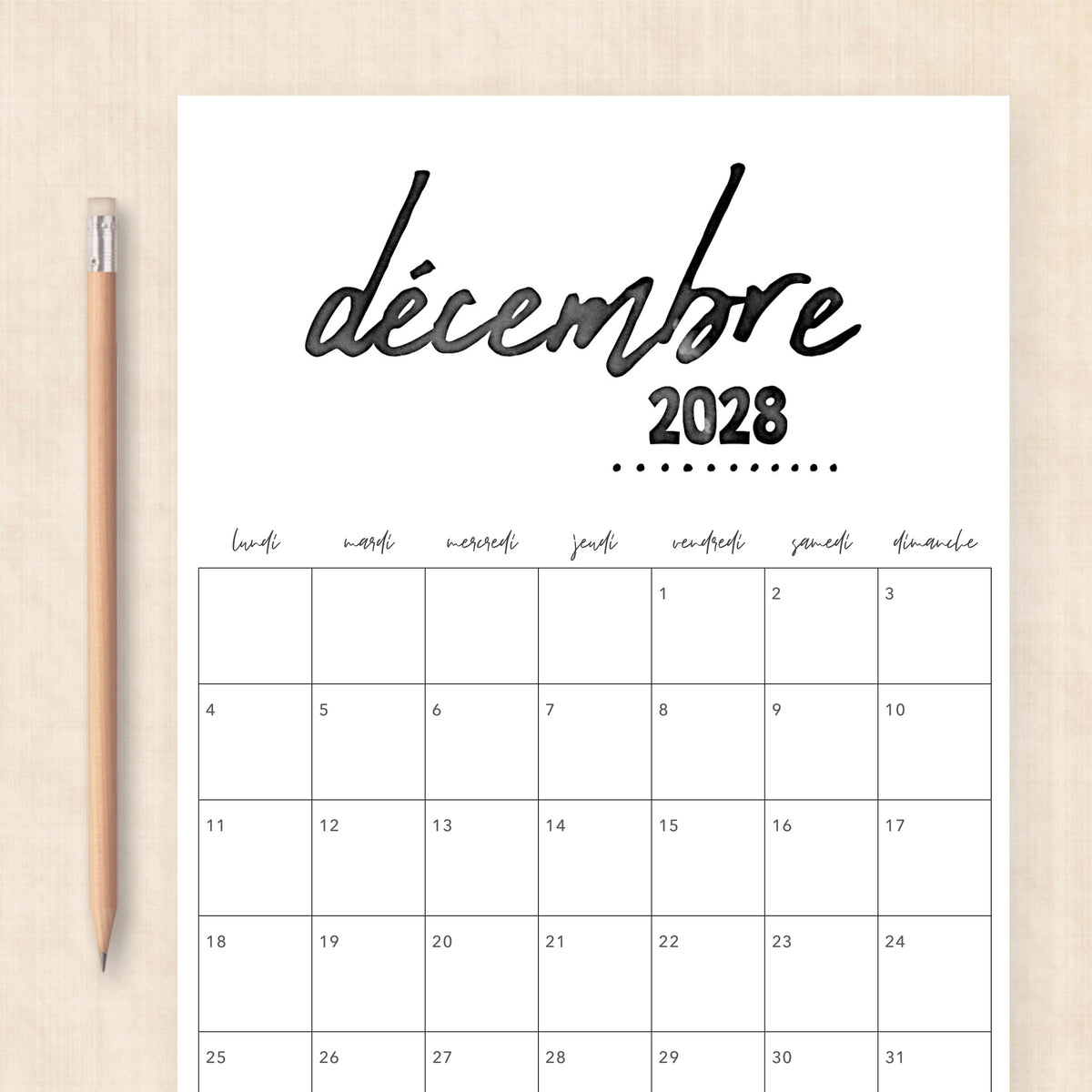 calendrier 2028 à imprimer