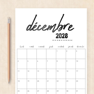 calendrier 2028 à imprimer