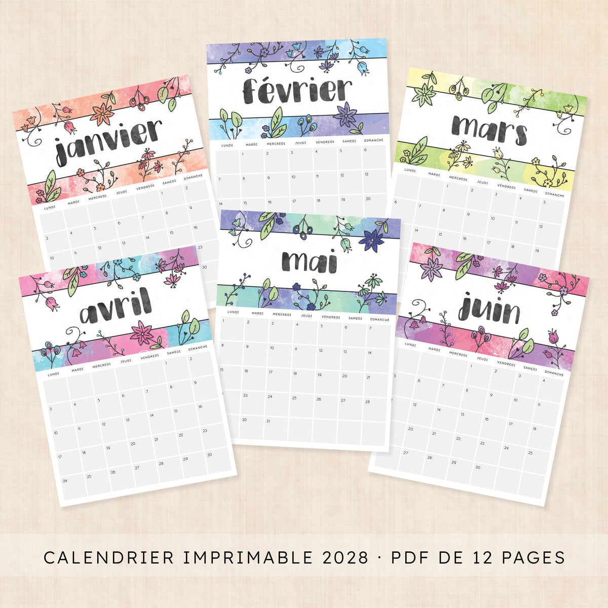 calendrier 2028 à imprimer