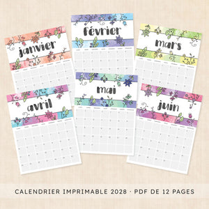 calendrier 2028 à imprimer