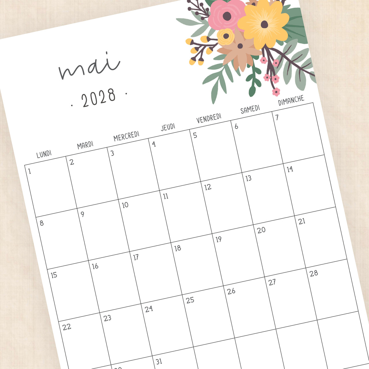 calendrier 2028 à imprimer